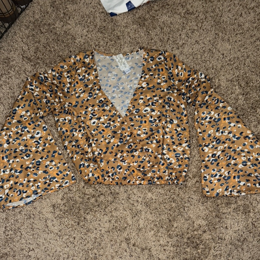 Dry Goods Brown and Black Wrap Crop Blouse